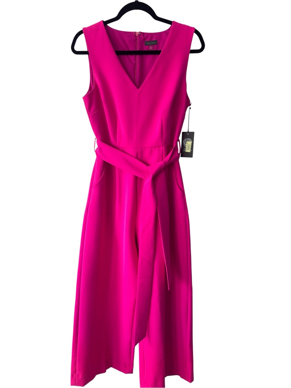 Vince Camuto Bright Magenta Sleeveless V-Neck Jumpsuit with Waist Tie